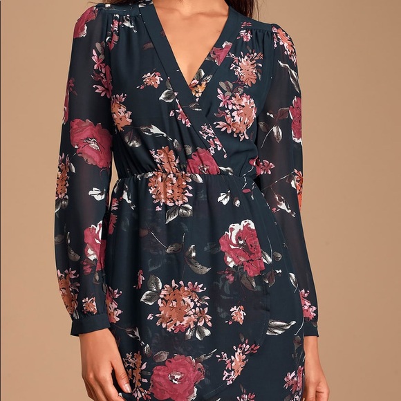Long sleeve navy floral casual dress - Picture 3 of 3